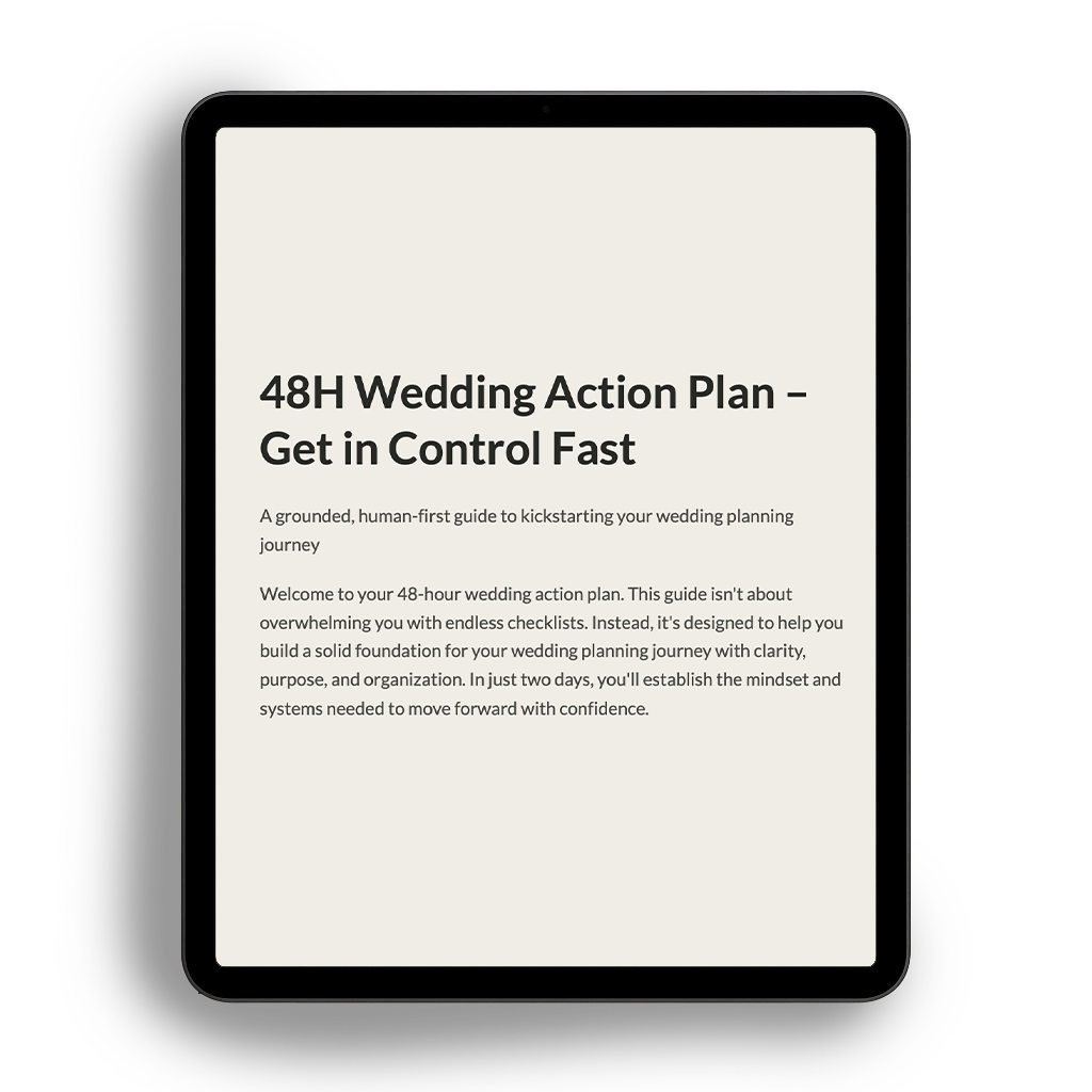 48H Wedding Action Plan PDF mockup cover shown on tablet