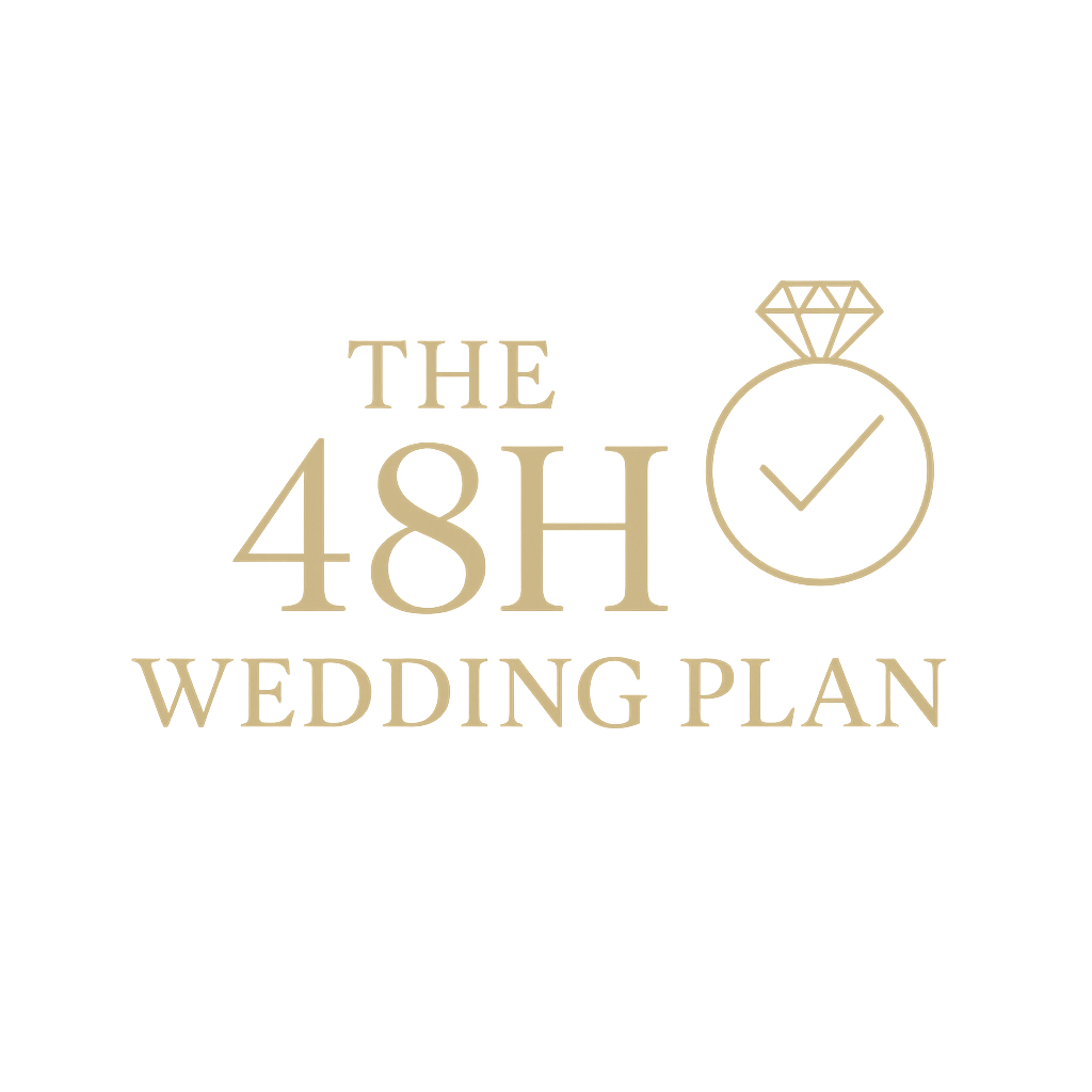 The 48H Wedding Plan brand logo with gold text and ring icon