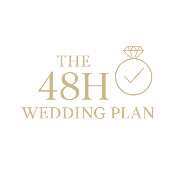 The 48H Wedding Plan brand logo with gold text and ring icon